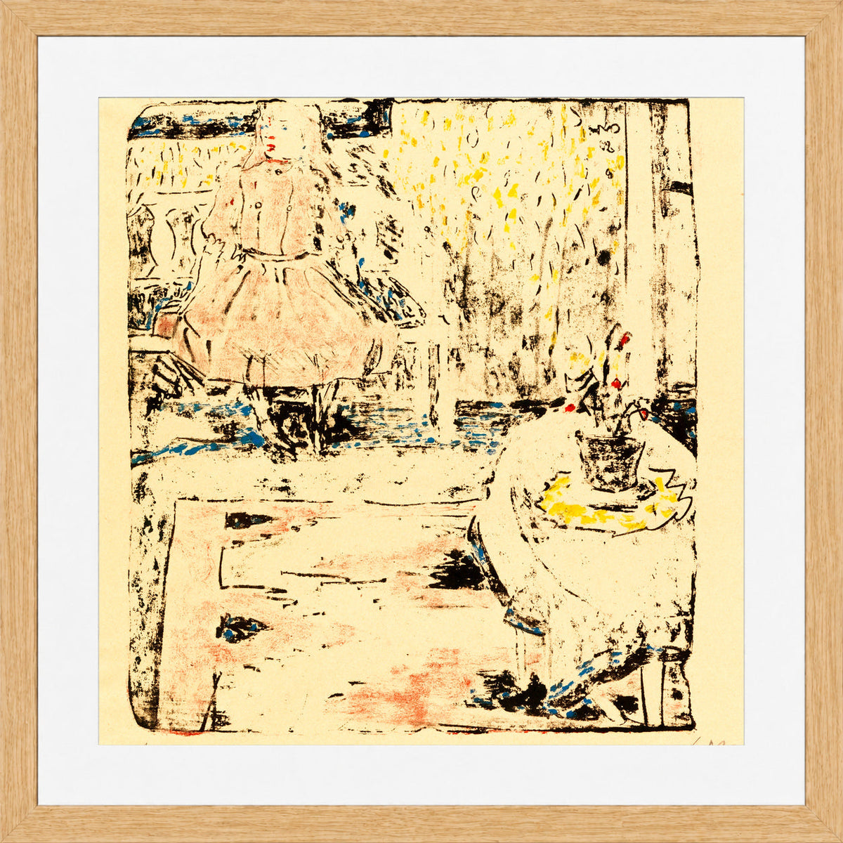 Hermann Max Pechstein Print, Child on a Bench (1908) in a light oak frame