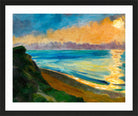 Hermann Max Pechstein Print, Cliffs and sun reflection (1922) in a black frame