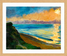 Hermann Max Pechstein Print, Cliffs and sun reflection (1922) in a light oak frame