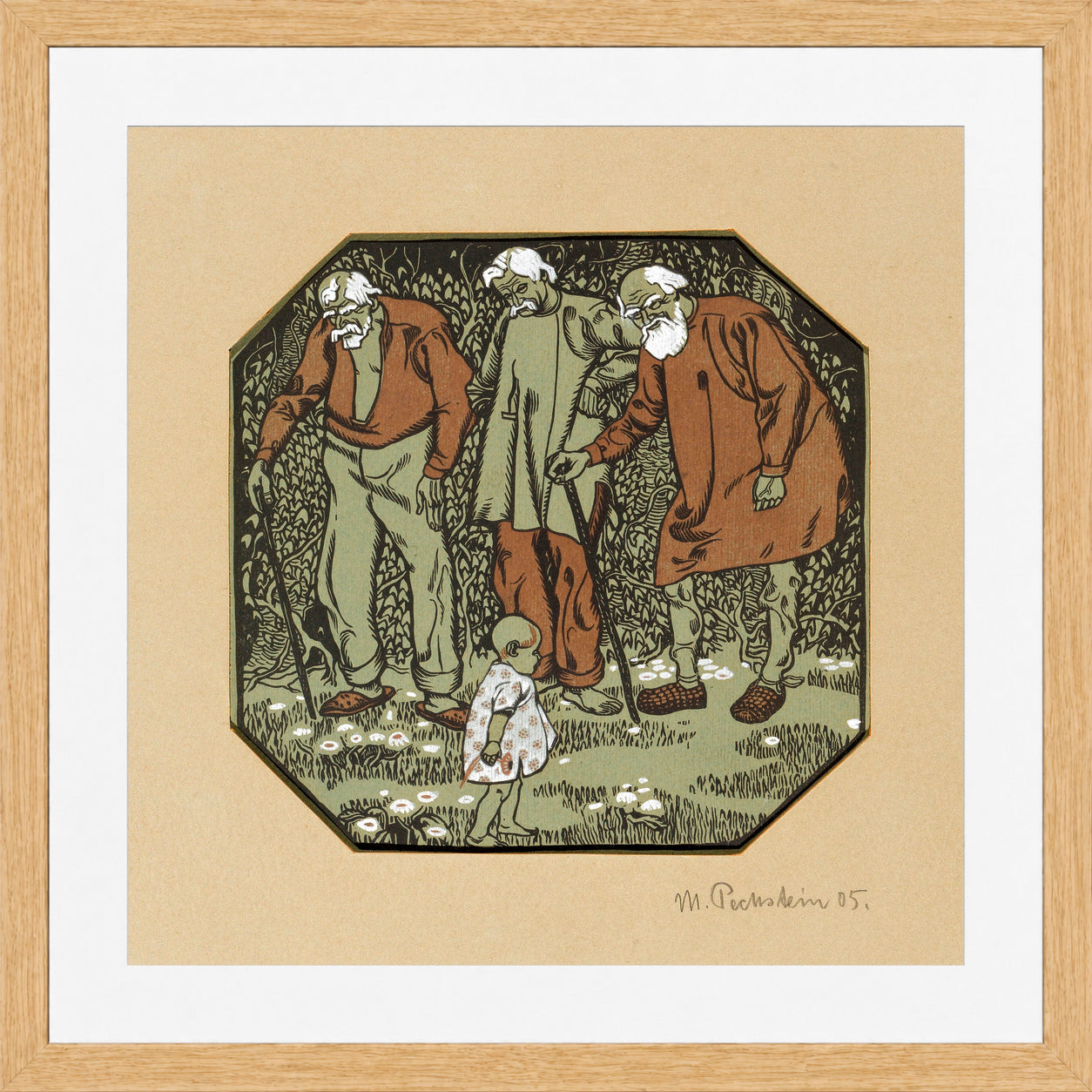 Hermann Max Pechstein Print, Coming and Going (Childhood and Old Age) (1905) in a light oak frame