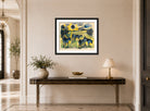 Hermann Max Pechstein Print, Cows in the pasture (1923) displayed above a console table
