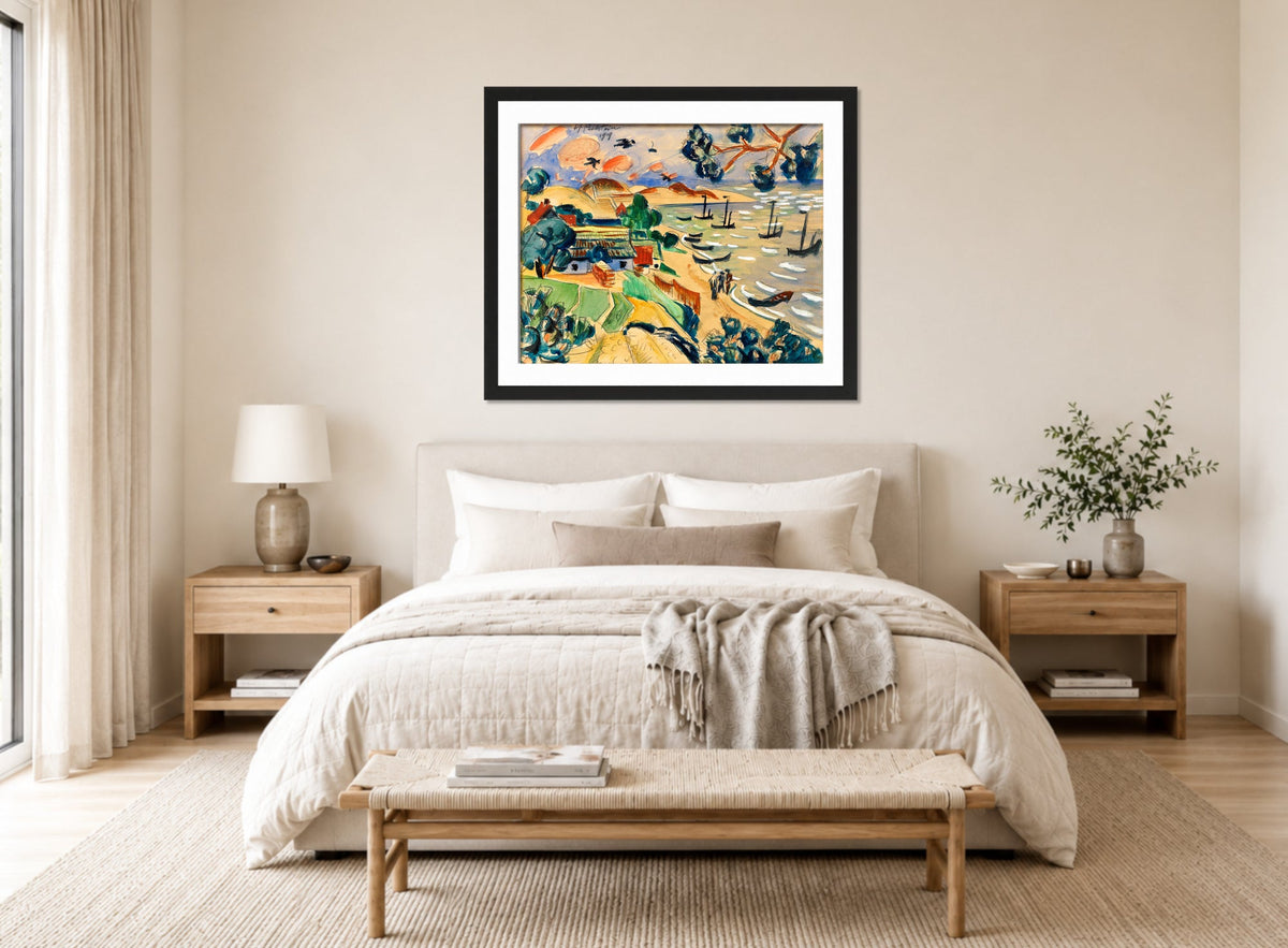 Hermann Max Pechstein Print, Curonian Spit (1919) displayed above a bed