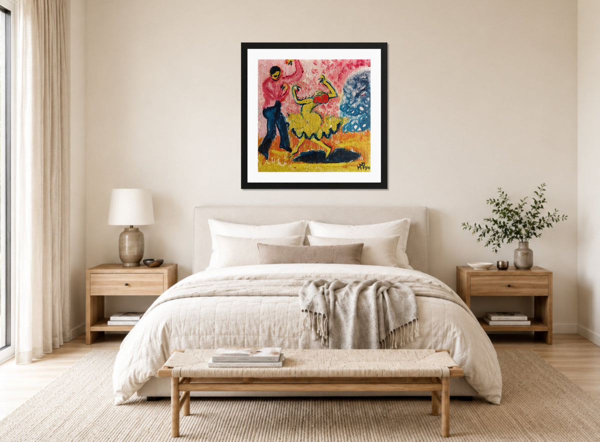 Hermann Max Pechstein Print, Dancer (1910) displayed above a bed