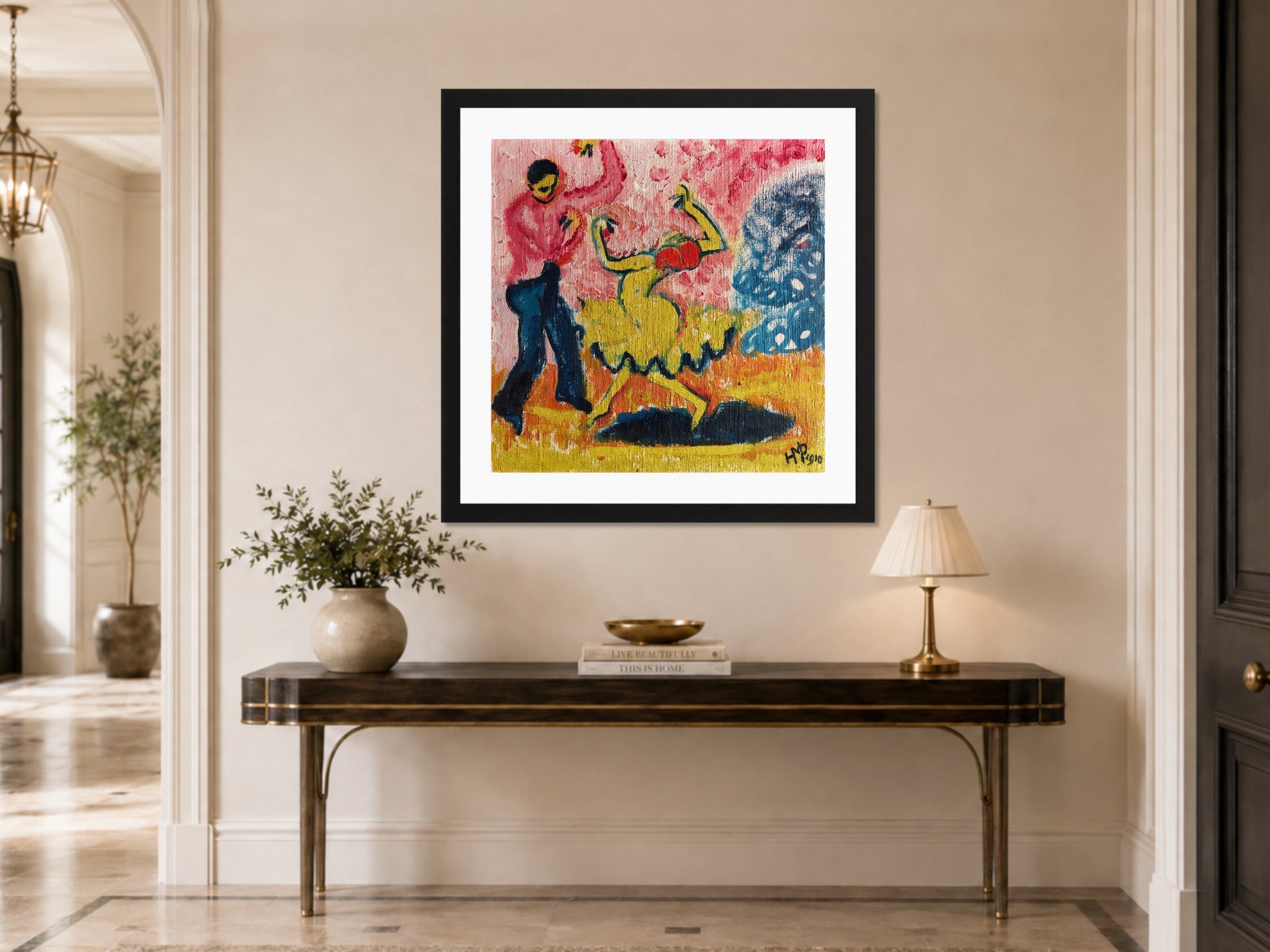 Hermann Max Pechstein Print, Dancer (1910) displayed above a console table