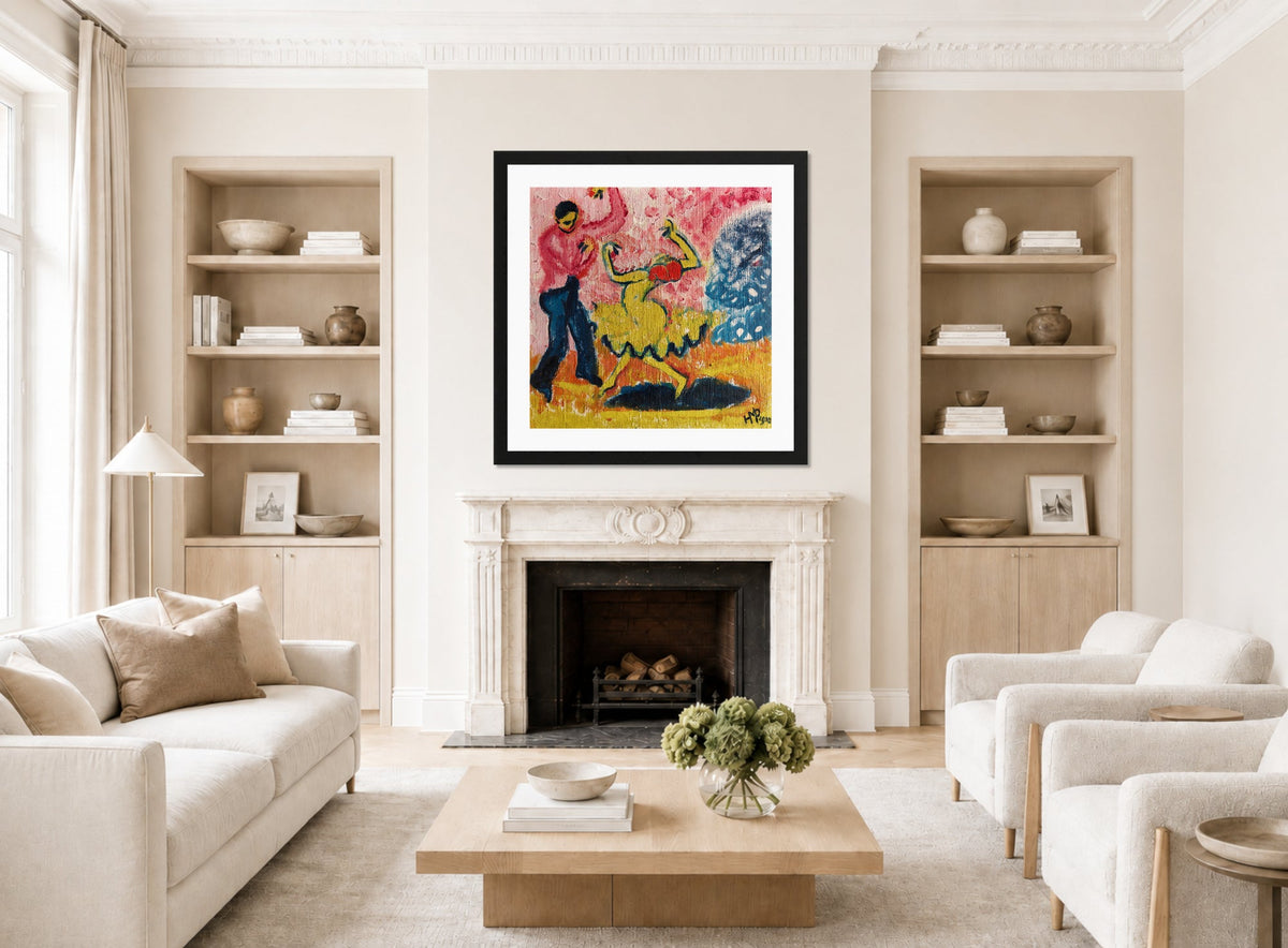 Hermann Max Pechstein Print, Dancer (1910) displayed in a living room