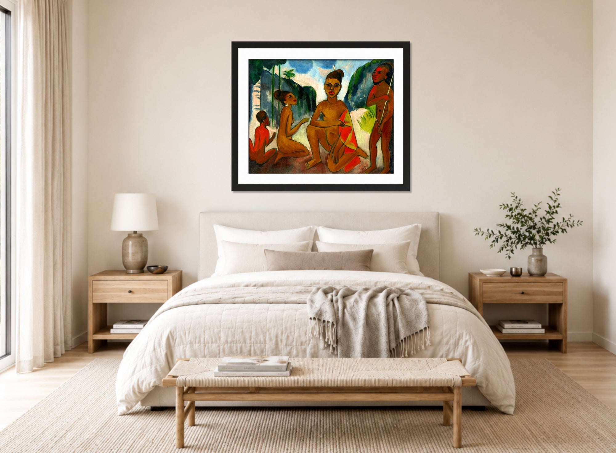Hermann Max Pechstein Print, Der Jüngling (1917) displayed above a bed