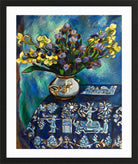 Hermann Max Pechstein Print, Die blaue Decke (Stilleben in Blau) (Blumenstilleben) (1918) in a black frame