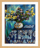 Hermann Max Pechstein Print, Die blaue Decke (Stilleben in Blau) (Blumenstilleben) (1918) in a light oak frame