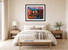 Hermann Max Pechstein Print, Dorfhäuser (1921) displayed above a bed