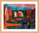 Hermann Max Pechstein Print, Dorfhäuser (1921) in a light oak frame