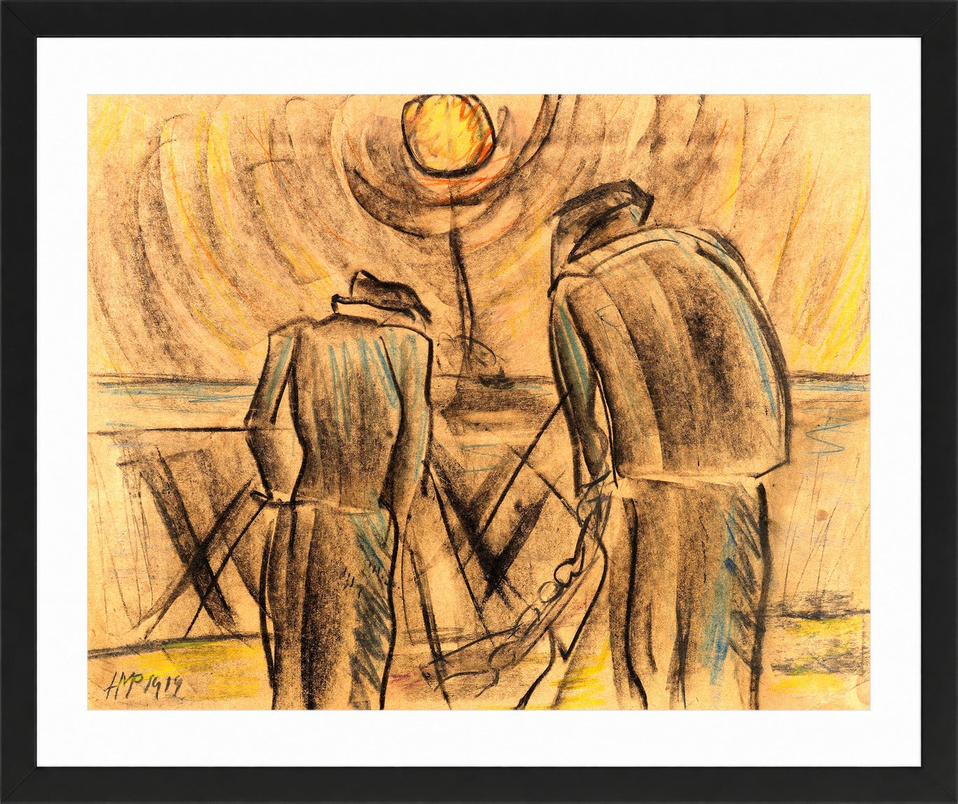 Hermann Max Pechstein Print, Fischer (1919) in a black frame