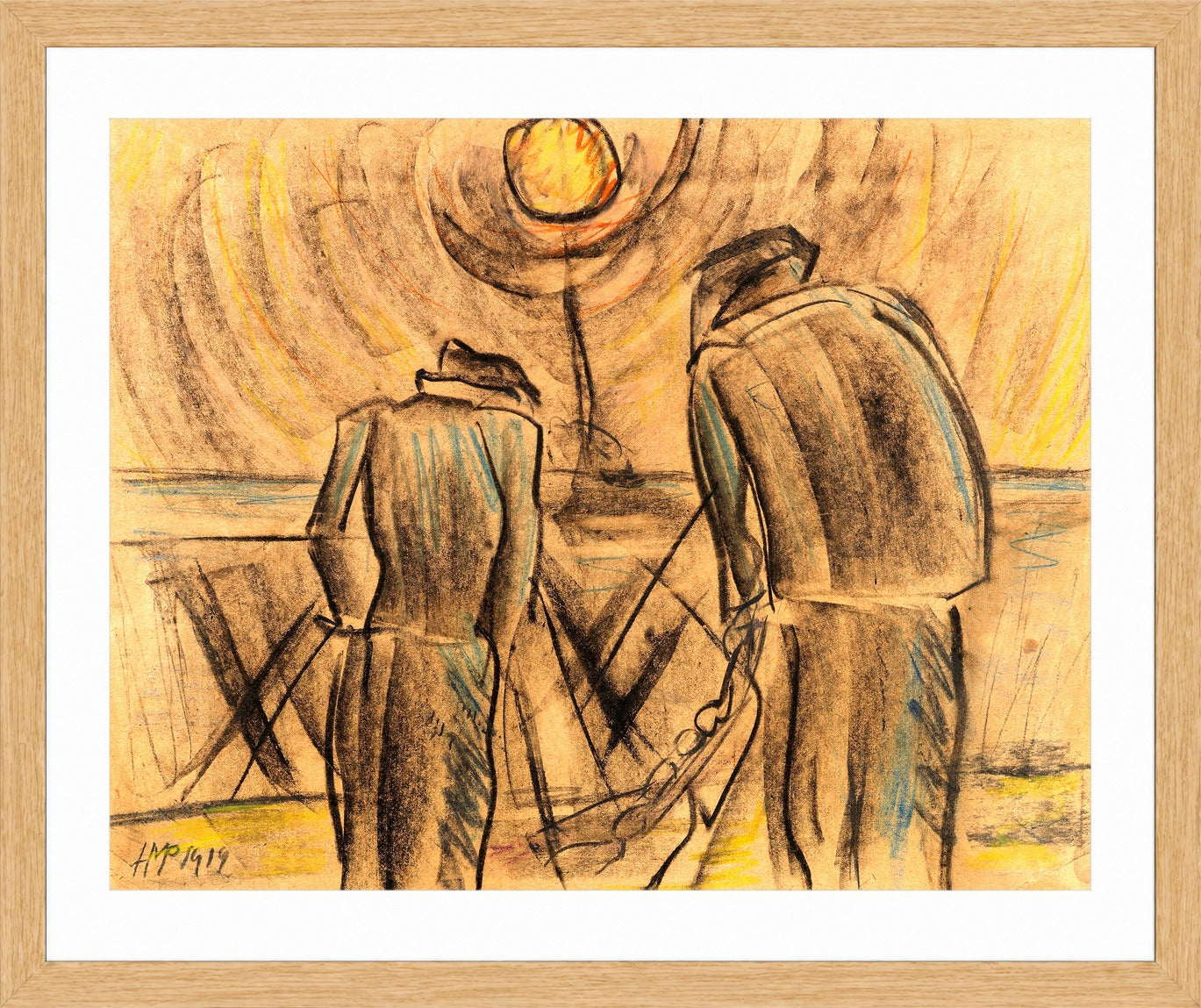 Hermann Max Pechstein Print, Fischer (1919) in a light oak frame