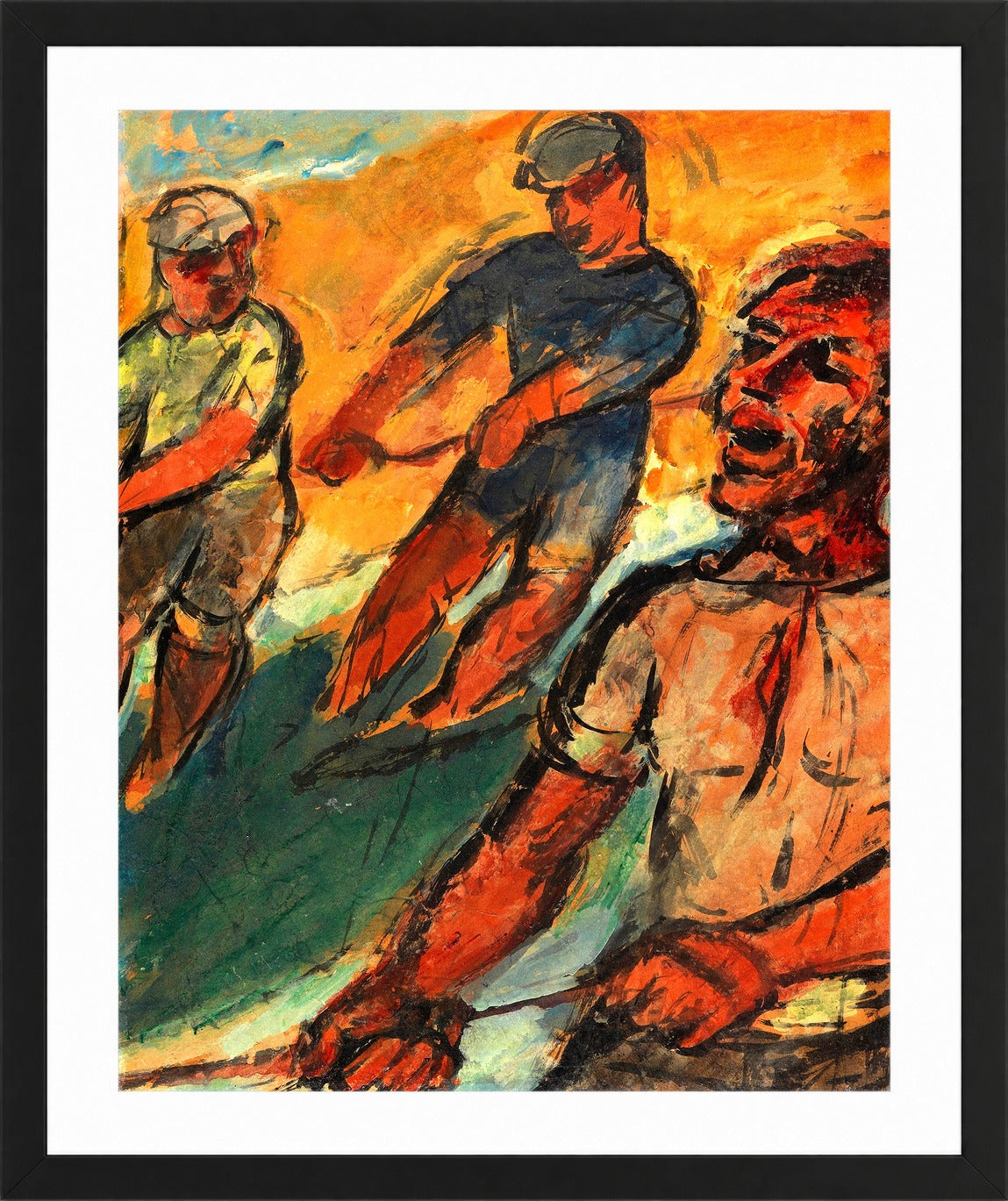 Hermann Max Pechstein Print, Fischer Netz ziehend (1924) in a black frame