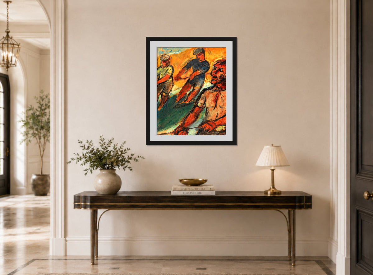 Hermann Max Pechstein Print, Fischer Netz ziehend (1924) displayed above a console table