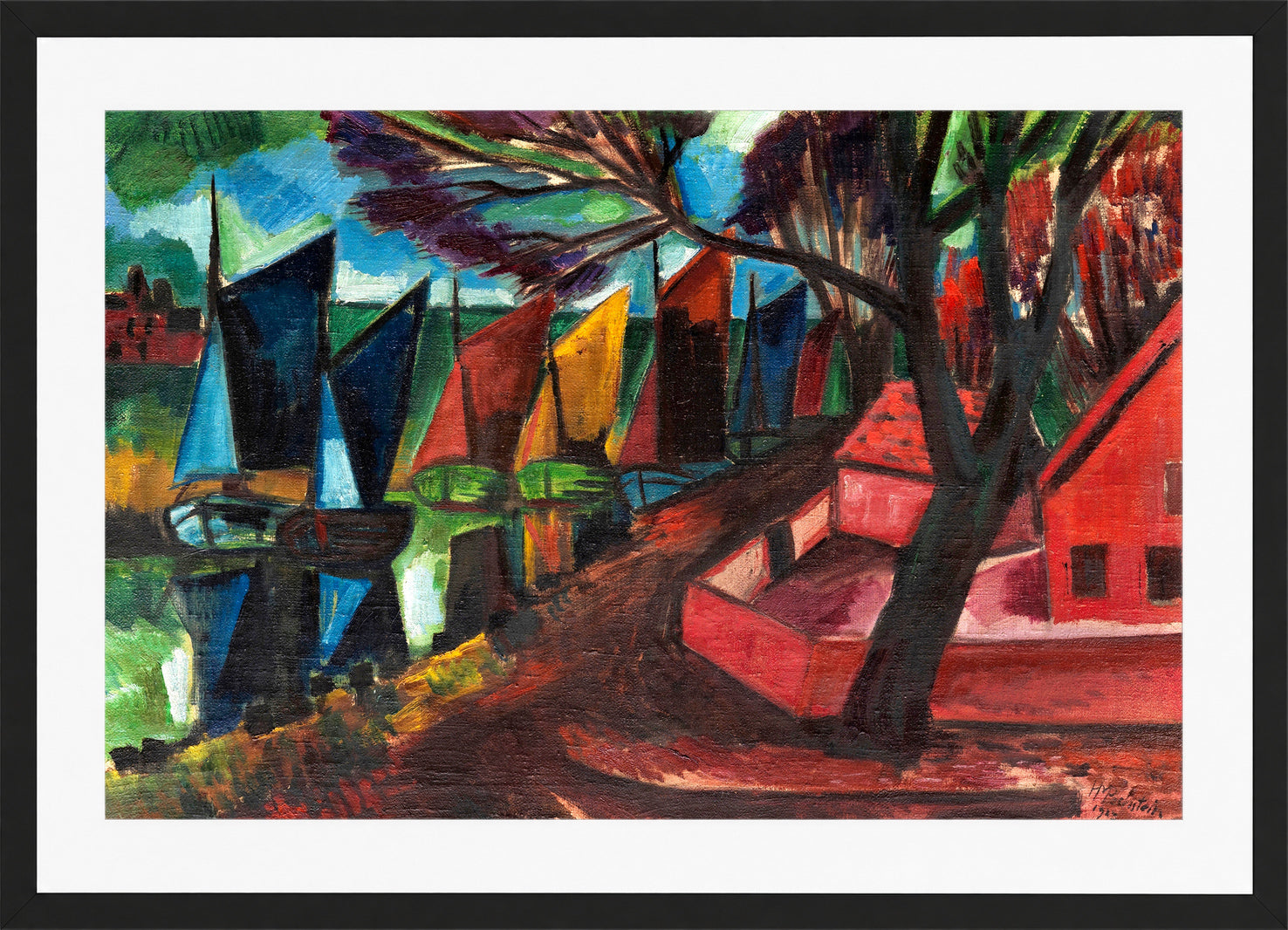 Hermann Max Pechstein Print, Fischerkutter (1923) in a black frame