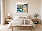 Hermann Max Pechstein Print, Fischerleben Monterosso (1951) displayed above a bed