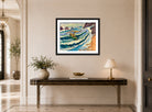 Hermann Max Pechstein Print, Fischerleben Monterosso (1951) displayed above a console table