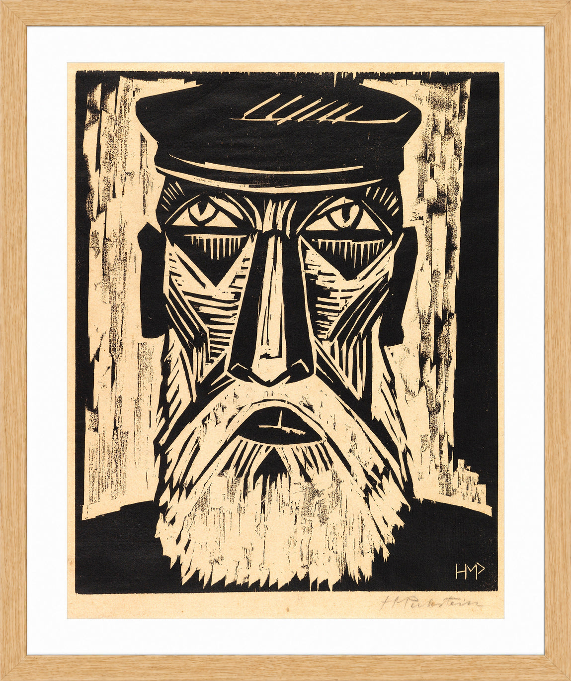 Hermann Max Pechstein Print, Fisherman’s Head IX (1921) in a light oak frame