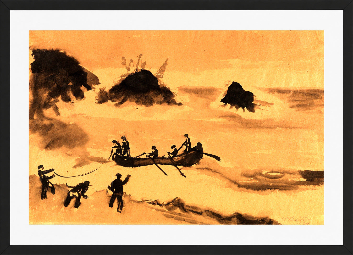 Hermann Max Pechstein Print, Fisherman’s Life (1920) in a black frame