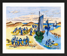 Hermann Max Pechstein Print, Fishermen at work on the beach (1951) in a black frame