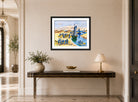 Hermann Max Pechstein Print, Fishermen at work on the beach (1951) displayed above a console table