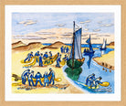 Hermann Max Pechstein Print, Fishermen at work on the beach (1951) in a light oak frame