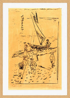Hermann Max Pechstein Print, Fishermen on the Beach (1909) in a light oak frame