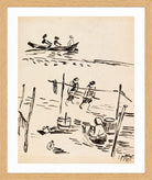 Hermann Max Pechstein Print, Fishermen on the Beach (1912) in a light oak frame