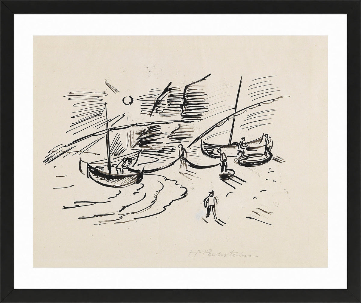 Hermann Max Pechstein Print, Fishermen’s Life, Monterosso (1924) in a black frame