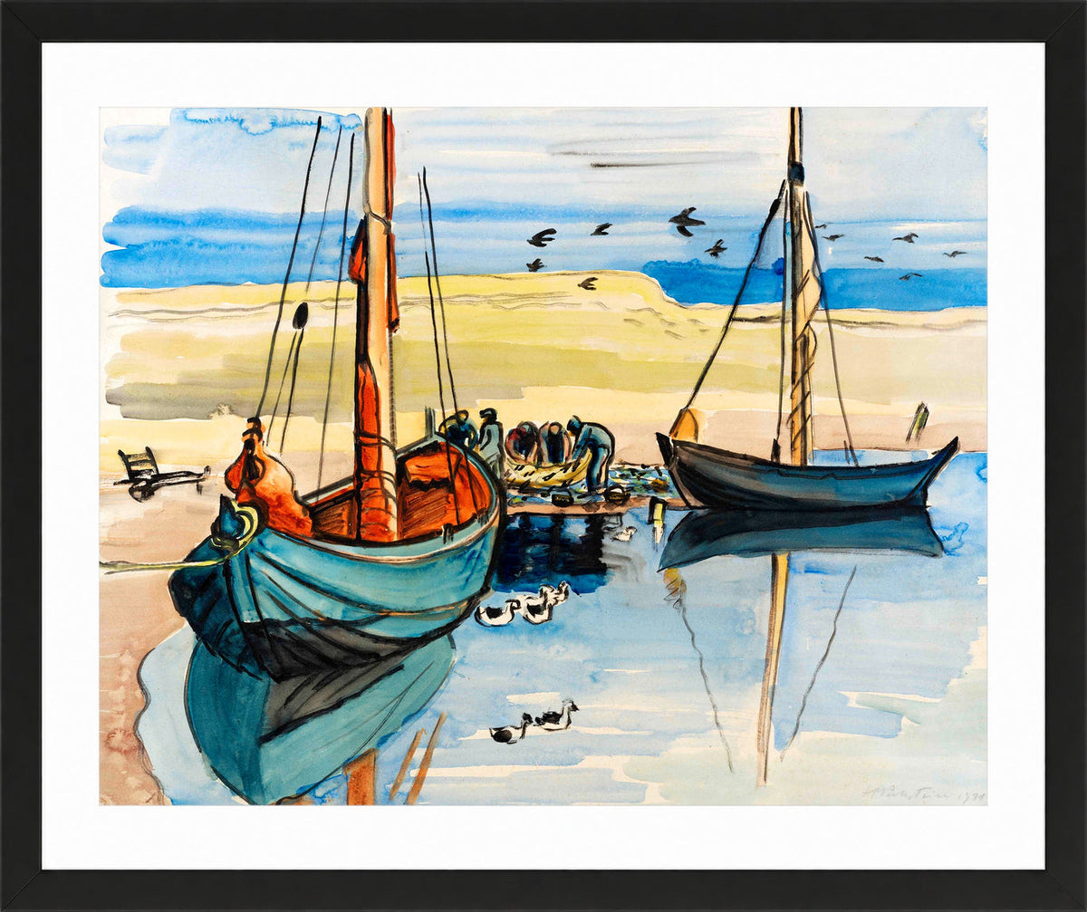 Hermann Max Pechstein Print, Fishing boats (1931) in a black frame