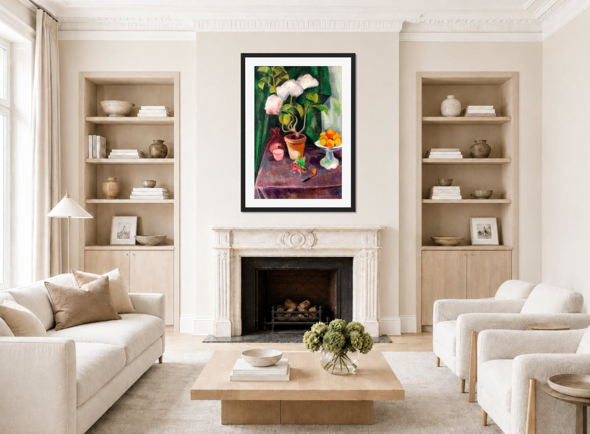 Hermann Max Pechstein Print, Flower Still Life (1913) displayed in a living room