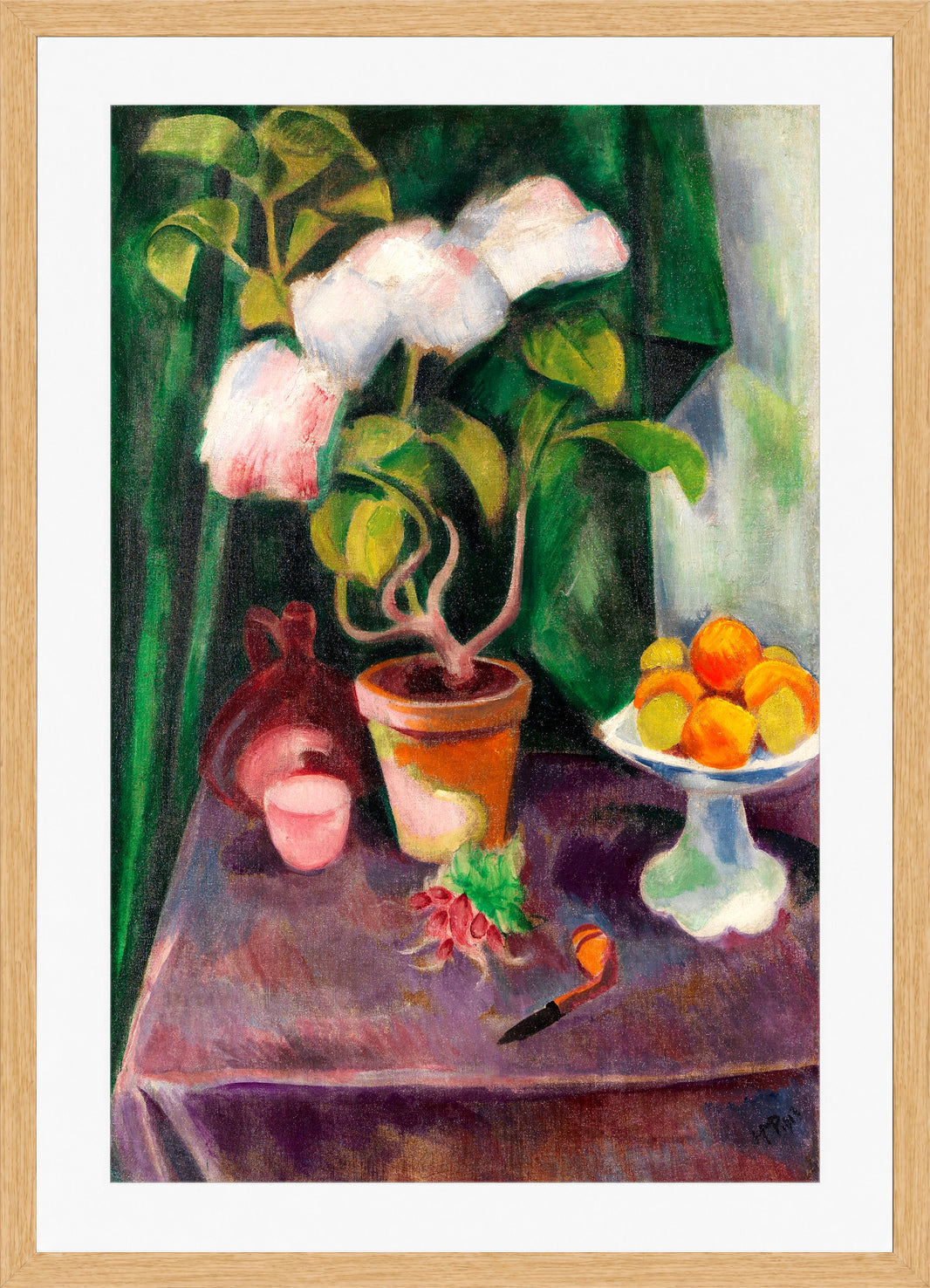 Hermann Max Pechstein Print, Flower Still Life (1913) in a light oak frame