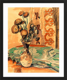 Hermann Max Pechstein Print, Flower Still Life with Green Blanket (1927) in a black frame