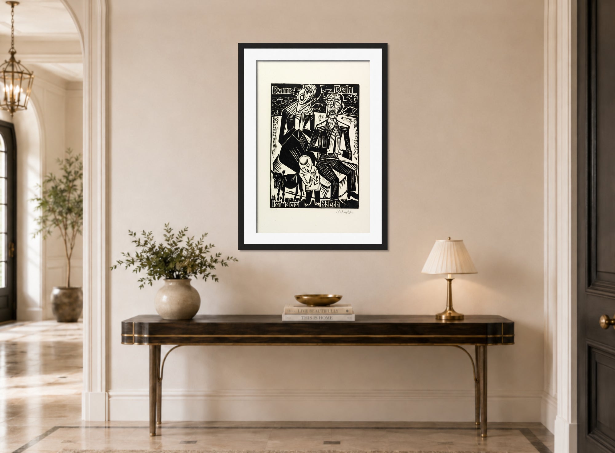 Hermann Max Pechstein Print, For Thine is the kingdom (Denn Dein ist das Reich) (1921) displayed above a console table