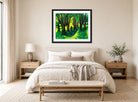 Hermann Max Pechstein Print, Forest in the Pyrenees (1931) displayed above a bed