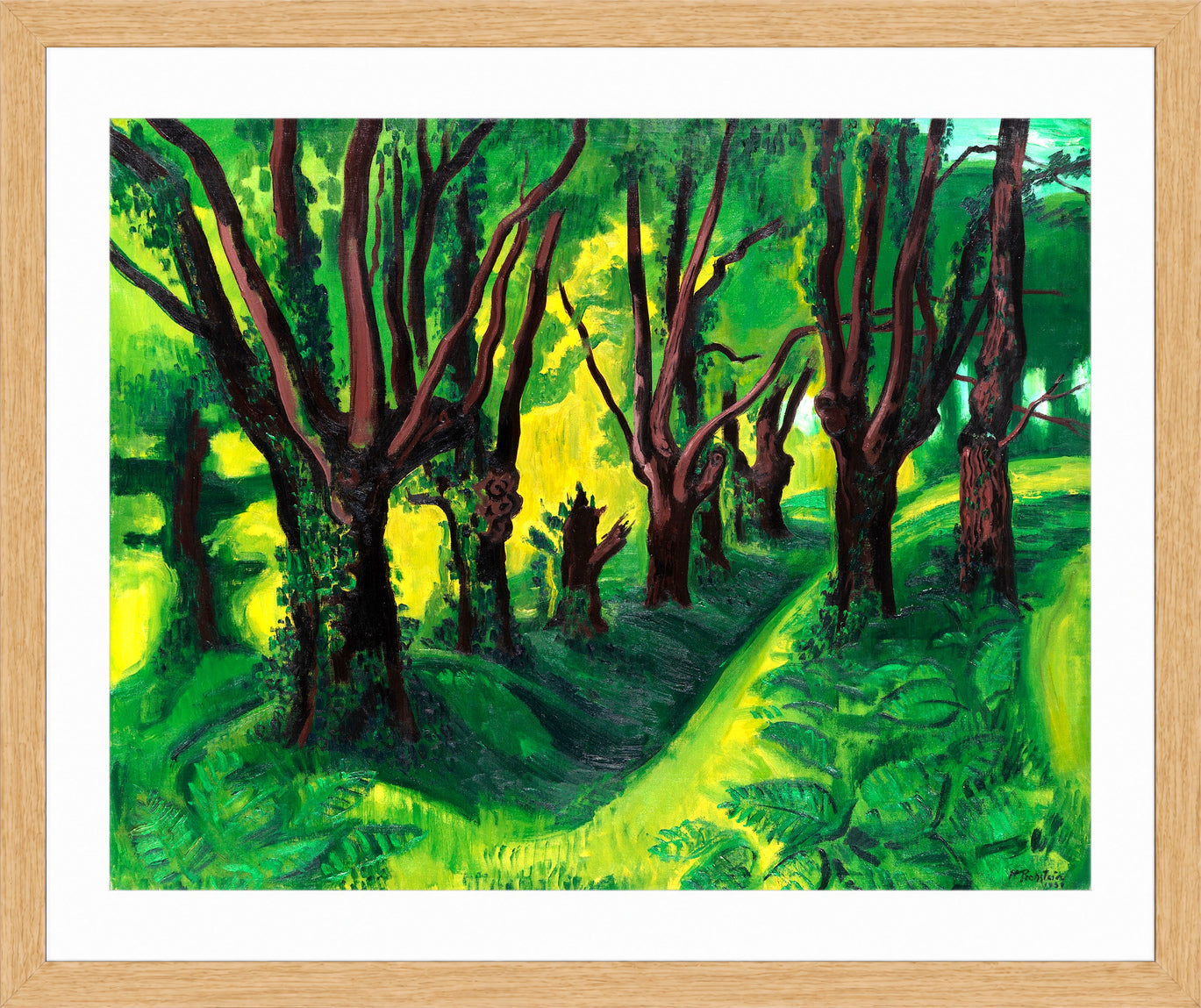 Hermann Max Pechstein Print, Forest in the Pyrenees (1931) in a light oak frame