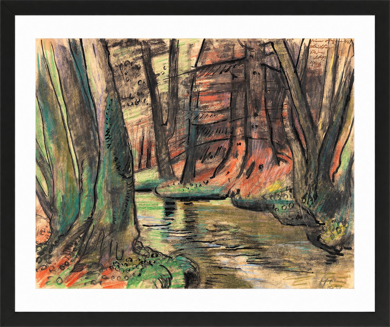 Hermann Max Pechstein Print, Forest Interior (1937) in a black frame