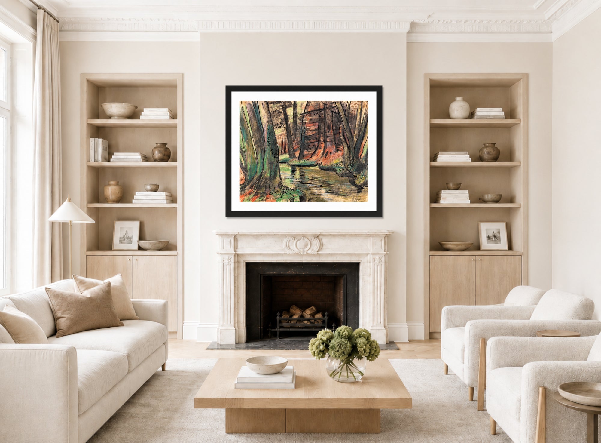 Hermann Max Pechstein Print, Forest Interior (1937) displayed in a living room