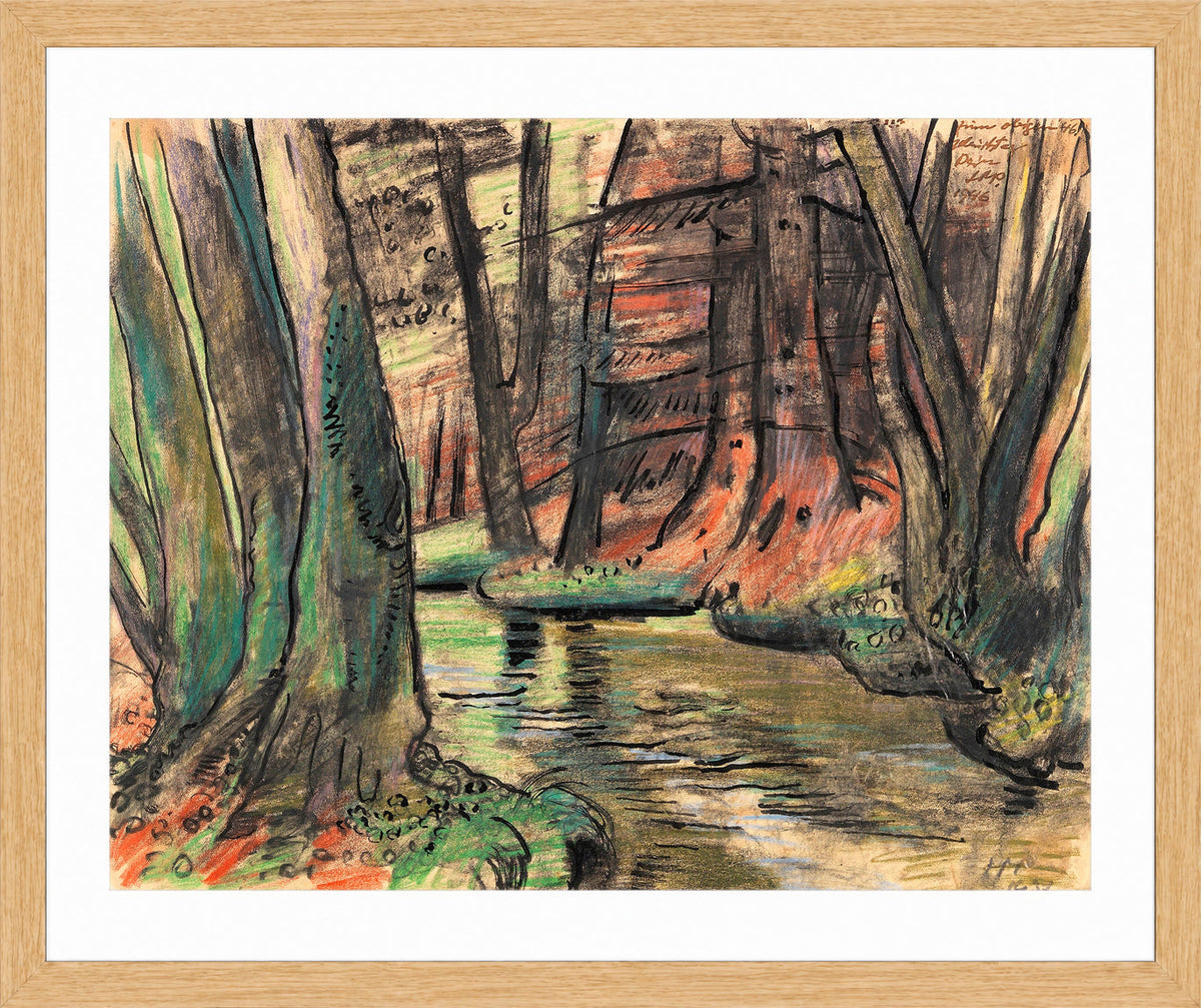 Hermann Max Pechstein Print, Forest Interior (1937) in a light oak frame