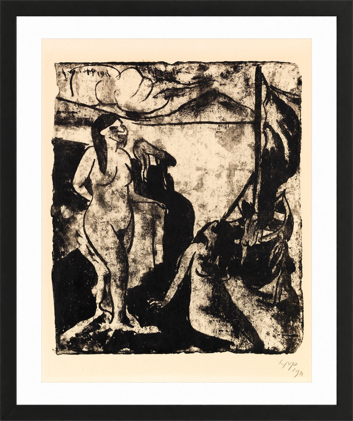 Hermann Max Pechstein Print, Frauen im Boot II (1911) in a black frame