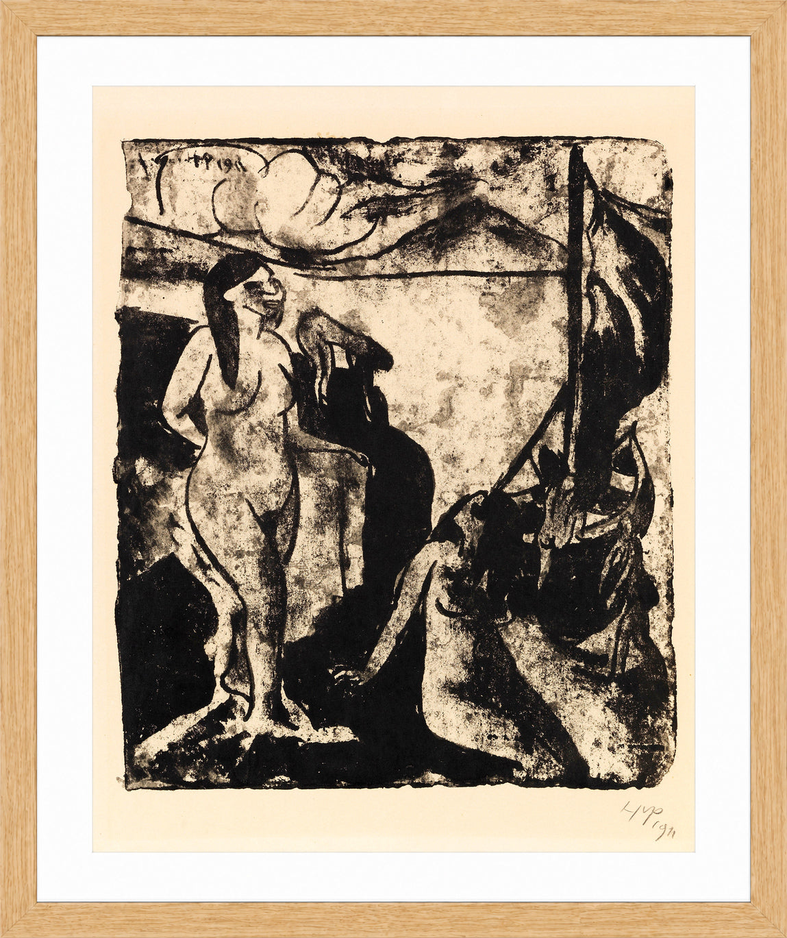 Hermann Max Pechstein Print, Frauen im Boot II (1911) in a light oak frame