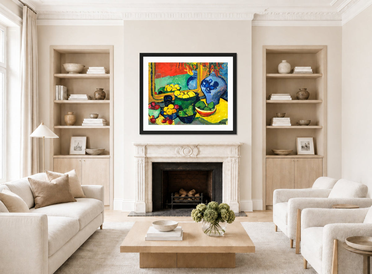 Hermann Max Pechstein Print, Früchte (1910) displayed in a living room