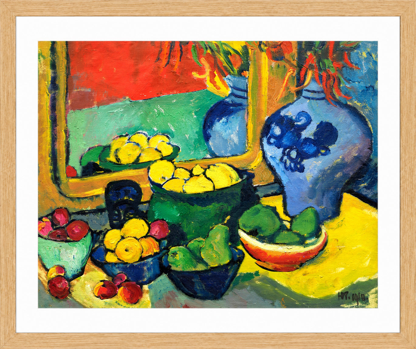 Hermann Max Pechstein Print, Früchte (1910) in a light oak frame