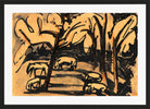 Hermann Max Pechstein Print, Grazing animals under trees (1919) in a black frame