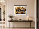 Hermann Max Pechstein Print, Grazing animals under trees (1919) displayed above a console table