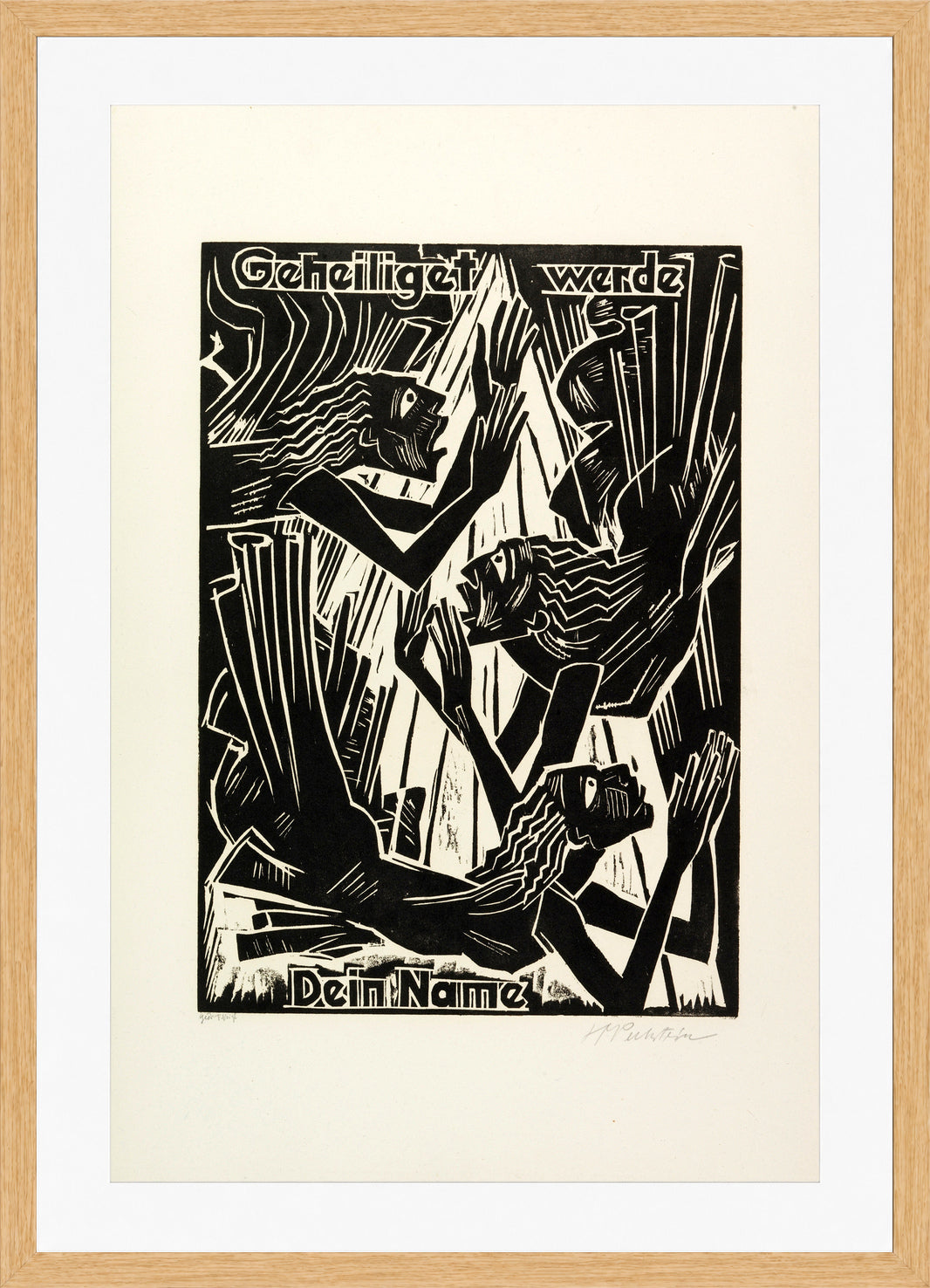 Hermann Max Pechstein Print, Hallowed be Thy name (Geheiliget werde Dein Name) (1921) in a light oak frame