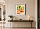 Hermann Max Pechstein Print, House under Chestnut Trees (1926) displayed above a console table