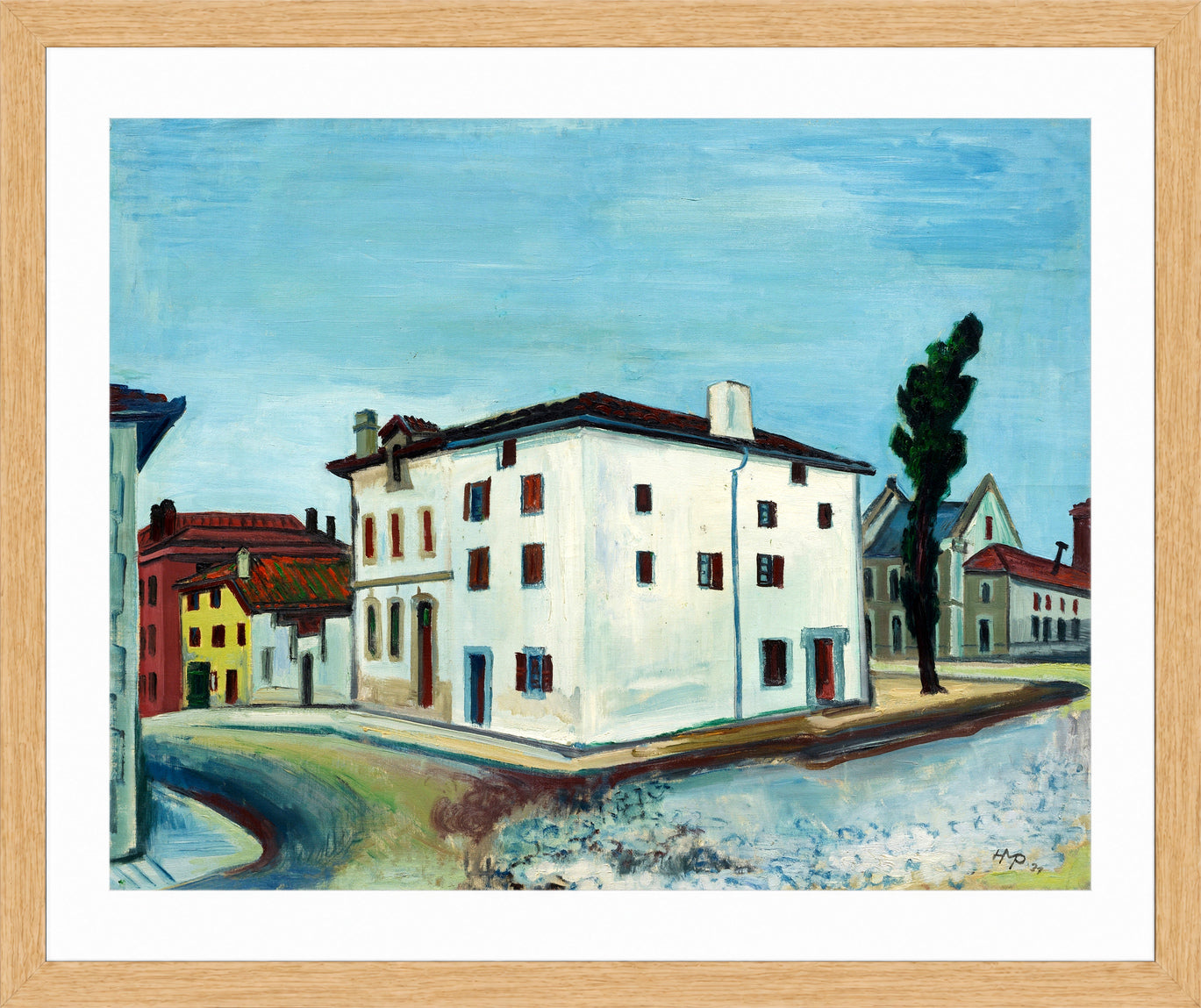 Hermann Max Pechstein Print, Houses in Hendaye (1931) in a light oak frame
