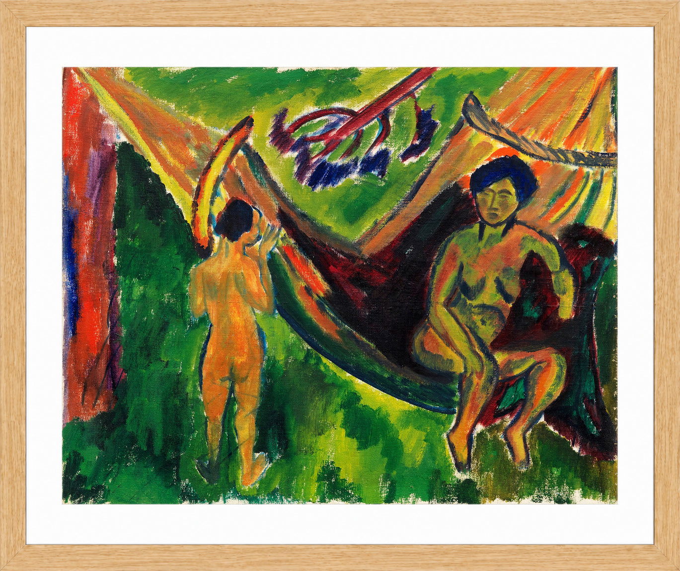 Hermann Max Pechstein Print, In the hammock (1910-1922) in a light oak frame