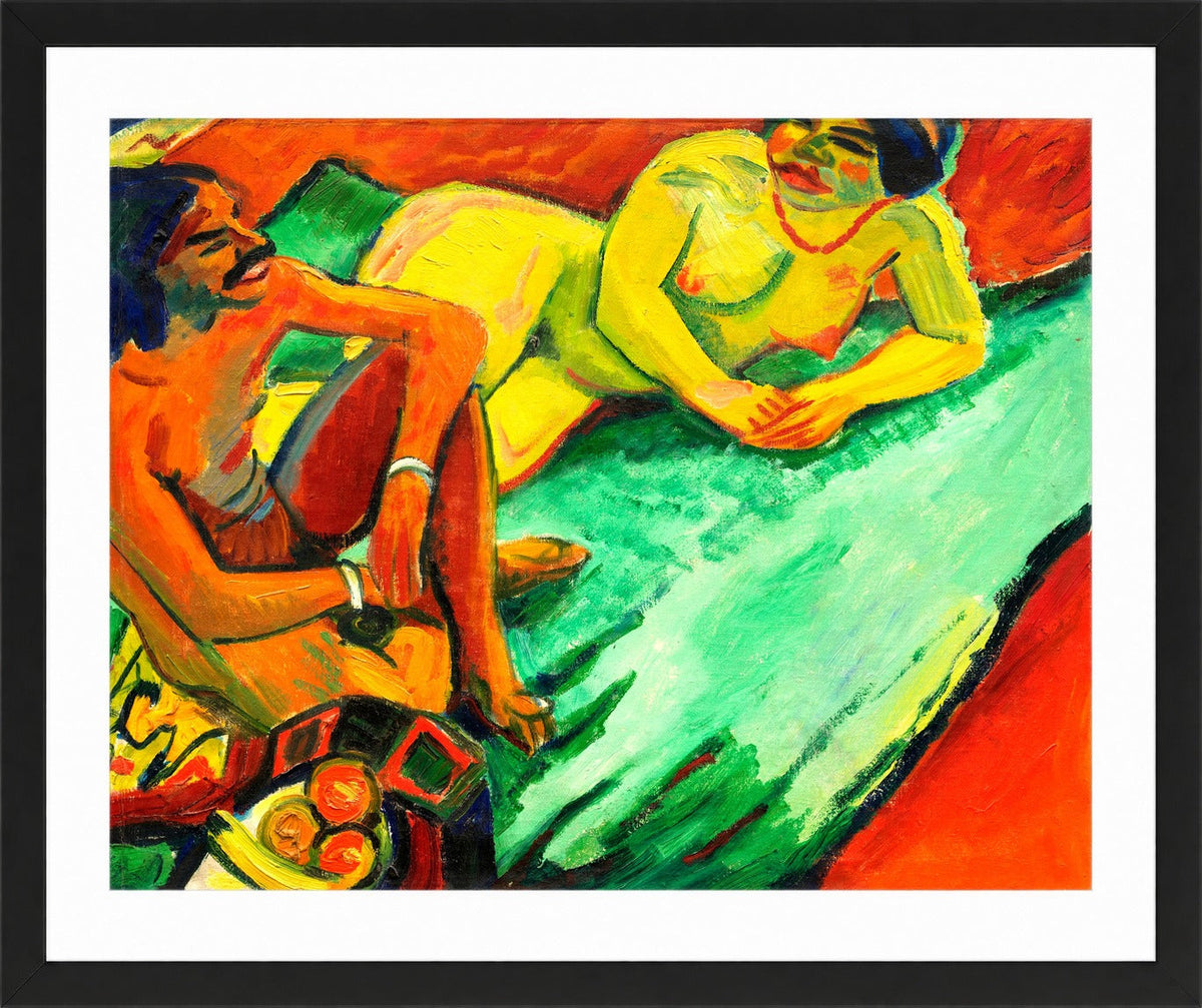 Hermann Max Pechstein Print, Inder und Frauenakt (1910) in a black frame